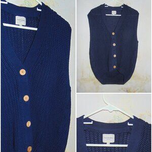 Rare TWOTHIRDS Ocean Blue Chunky Knit Womens Slouchy Boyfriend Old Money Vest L